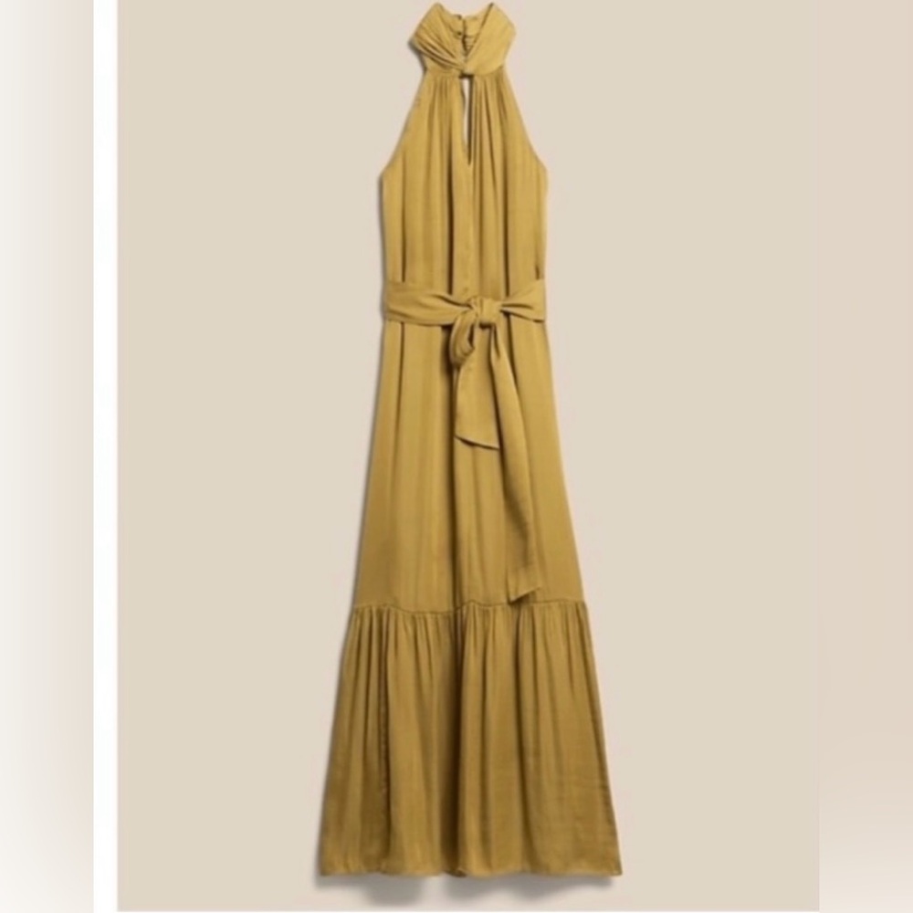 Banana Republic Satin Twist Maxi Dress Size Medium Olive Brown